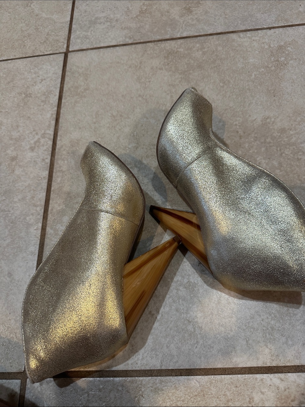 NEW! Vintage Jeffrey Campbell Dayne Gold Leather Wood Heel Booties Heels Boots 8 - Picture 10 of 10